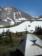 A view of Leatherman Peak from our campsite, located near the trail to Pass Lake at about 9500'.