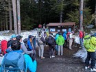 Waiting in line to sign in at the trailhead!