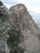 Sneak peak of the summit block from the southeast ridge.
