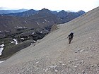 Crossing the scree field to reach the saddle between WCP-9 and DO Lee Peak.