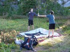 Setting up the tent.