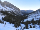 Looking back down the valley, already in shadows, on our way down.