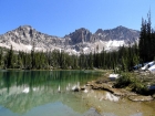 Impressive north ridge of Snowyside Peak from one of the upper Flytrip lakes.