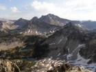 View from the summit of Peak 9963' of Snowyside Peak, Flytrip Lakes below.