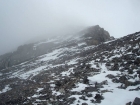 Climbing into the clouds on the northwest ridge of Bad Rock Peak.