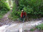 First creek crossing and about to lose a trekking pole.