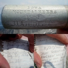 This is the 1954 summit canister on Horstmann, and a couple of early climbers log entries.