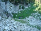 JJ and Ken down-climbing from the upper Stephens Lake.