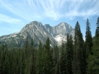 The Sickle Couloir cutting up Horstmann Peak, as seen from Fishhook Creek.