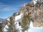 Side-hilling around the first obstacle on the west ridge.