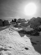 Climbing the summit block.