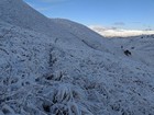 Trail through snowy grass north of Flat Benchmark.