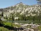 This is Heart Lake from the west. In the background, you can see the trail that climbs over the pass to Terrace Lakes.