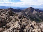 Summit view looking back on Waterfall Creek Peak and Aggipah Mountain from Sheepeater Mountain.