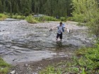 Wading across Wildhorse Creek, near the trailhead.