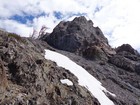 The route hangs a left at this cliff on Boulder Peak's south ridge.