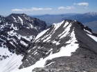 Looking back towards the false summit and the 11400' saddle to the left. Lost River Peak is in the background.