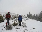 Snow blowing sideways on our way down.