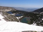 Looking down on Independence Lakes from the saddle.