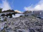 Our first view up the south face gully.