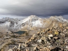 Storm clouds brewing over Tin Cup Lake and The Chinese Wall.