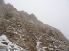 Sean on the upper east face, nearing the top of the roped pitch.