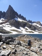 Nearing Cecile Lake, with Clyde Minaret towering in the background.