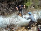 Crux of the day, leaping across the creek.