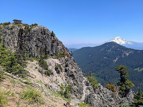 Coffin Mountain Lookout, Bachelor Mountain and Jefferson to the right.