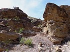 Follow the cairns up this well marked side wash.