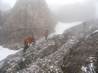 Down climbing a loose rocky section.