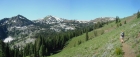 Wide angle shot of the trail, Council Mountain, and Granite Basin.