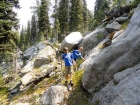 Navigating a rocky section south of Alpine Mountain.
