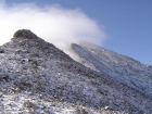 Looking up the steep north face of DBE from the 10600' saddle.