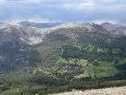 Looking down on the meadows in the Park Fork Big Creek valley. Park Fork Lake isn't quite visible in the trees to the left.