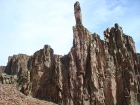 Rock pinnacles next to the river.
