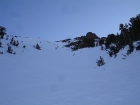 The gully opens up a bit as it nears the ridgeline. John and Dylan are nearing the top.