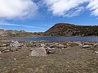 Taking a break at Gaylor Lake, with Gaylor Peak in the background.