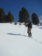 Climbing the southwest slopes under sunny skies.