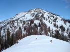 Looking up at the summit from Pt 9607'.