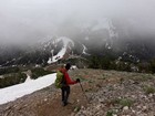 Looking down on Teton Pass during the descent.