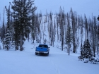 Snowy trailhead at the saddle above Big Silver Creek.