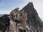 Scrambling along the ridge between the two summits.