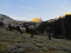 Alpenglow sunset on Handwerk Peak during the hike out.