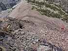 Intersting deep cracks on the south face of Grand Finale Peak.