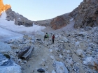 Hiking up the moraine toward the lower saddle.