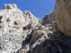 View after passing through the Eye of the Needle. The easiest ascent route up the gully is the ledges to the right.