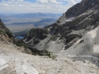 View into Garnet Canyon and The Meadows camping zone, from the edge of the moraine.