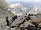 Climbers roping up at the Upper Saddle.