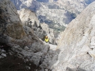 Chris rappelling down Sargent's Chimney.